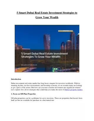 5 Smart Dubai Real Estate Investment Strategies to Grow Your Wealth