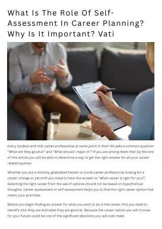 What Is The Role Of Self-Assessment In Career Planning Why Is It Important | Vat