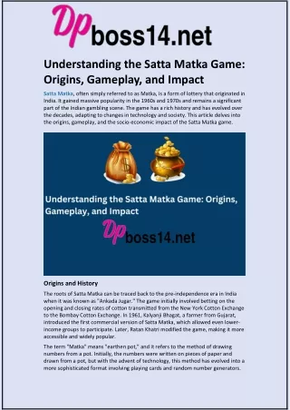understanding the satta matka game origins