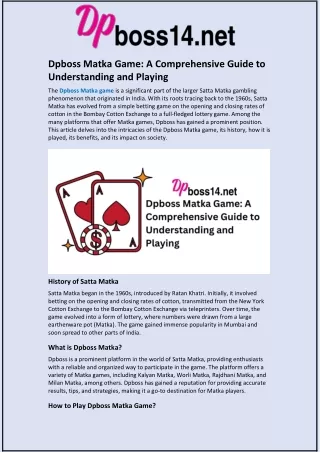 dpboss matka game a comprehensive guide