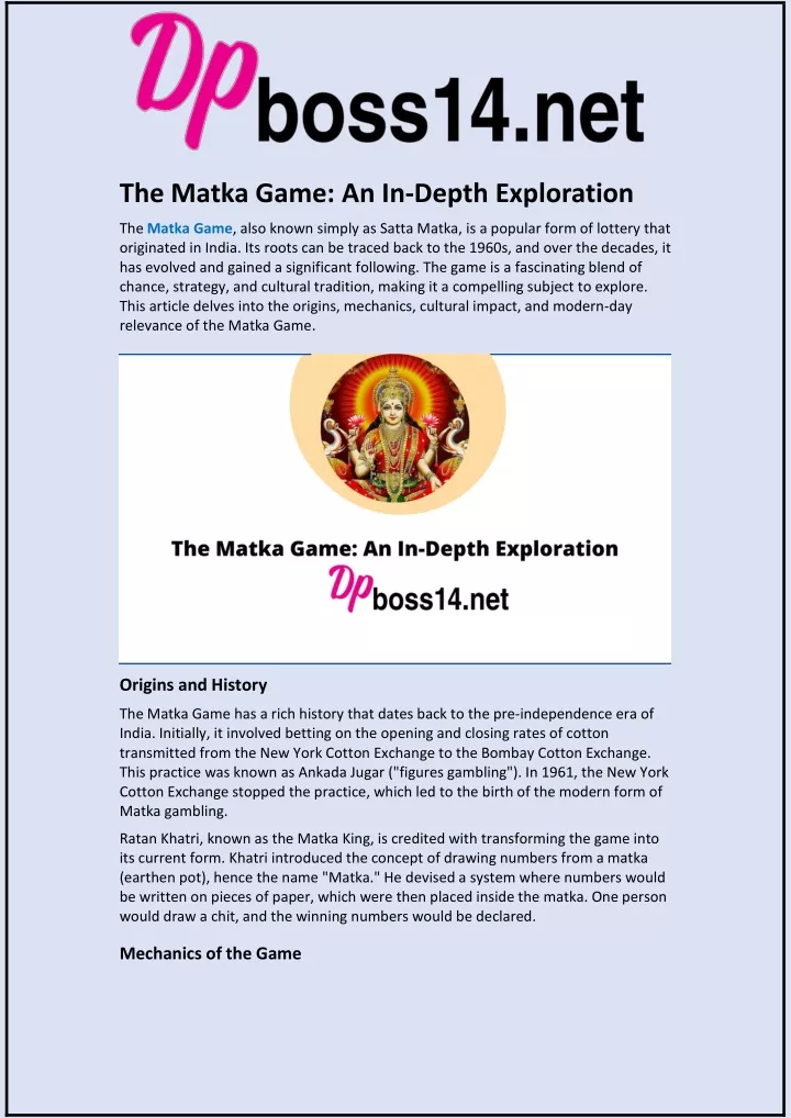 the matka game an in depth exploration