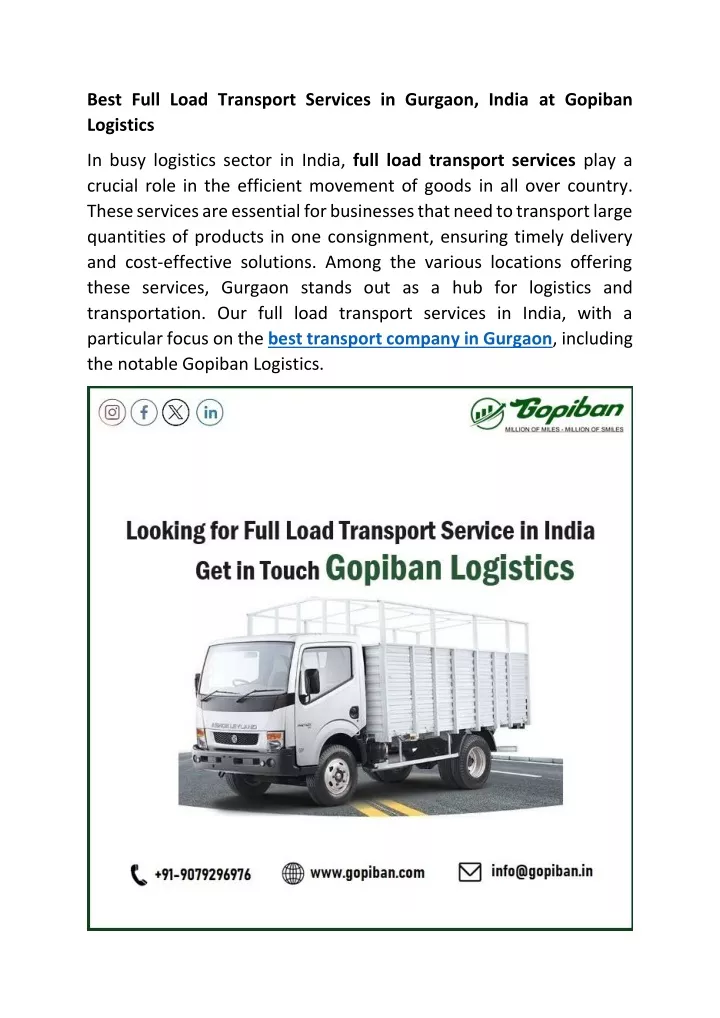 best full load transport services in gurgaon