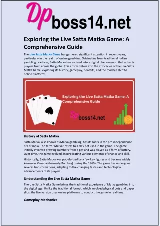 Exploring the Live Satta Matka Game: A Comprehensive Guide