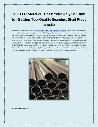 HI-TECH Metal & Tubes: Your Only Solution for Getting Top-Quality Seamless Steel