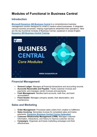 modules of functional in business central