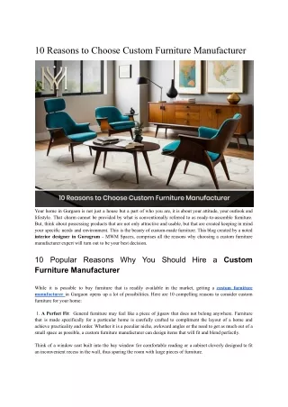 10 Reasons to Choose Custom Furniture Manufacturer