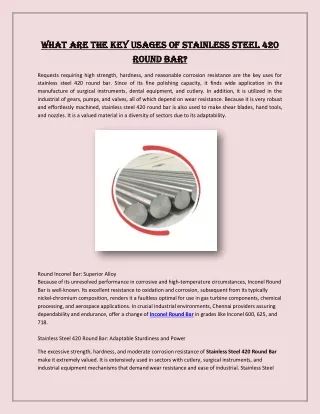 What Are the Key Usages of Stainless Steel 420 Round Bar?