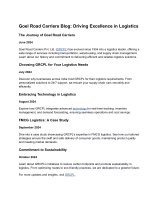 Leading the Way in Indian Logistics: Goel Road Carriers Pvt. Ltd.