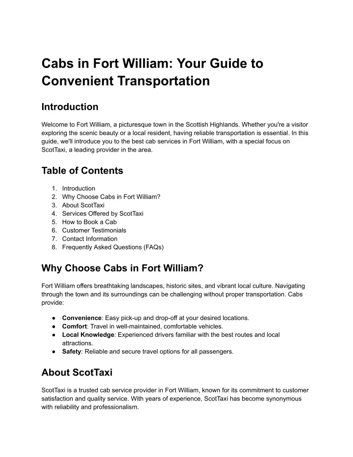 cabs in fort william your guide to convenient