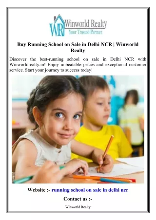 Buy Running School on Sale in Delhi NCR   Winworld Realty