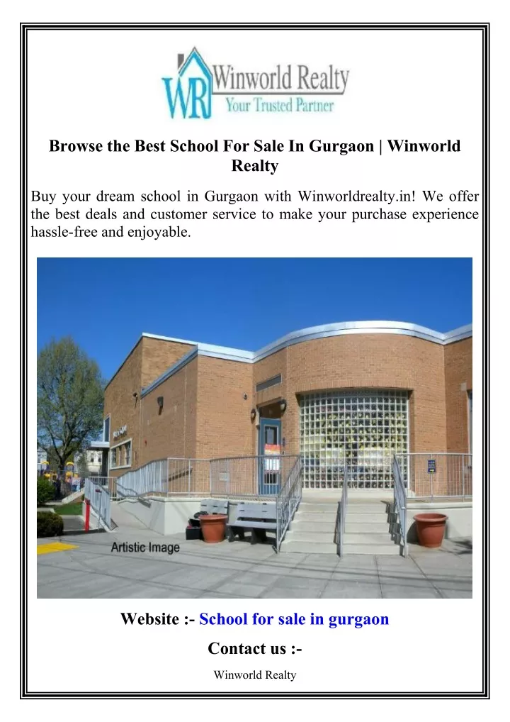 browse the best school for sale in gurgaon