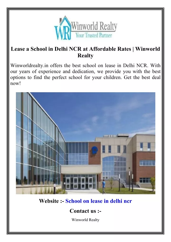 lease a school in delhi ncr at affordable rates