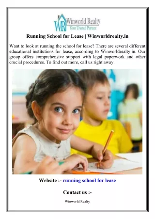 Running School for Lease   Winworldrealty.in