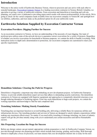 Earthworks Organization Vernon: Maximizing Landscapes with Precision and Care