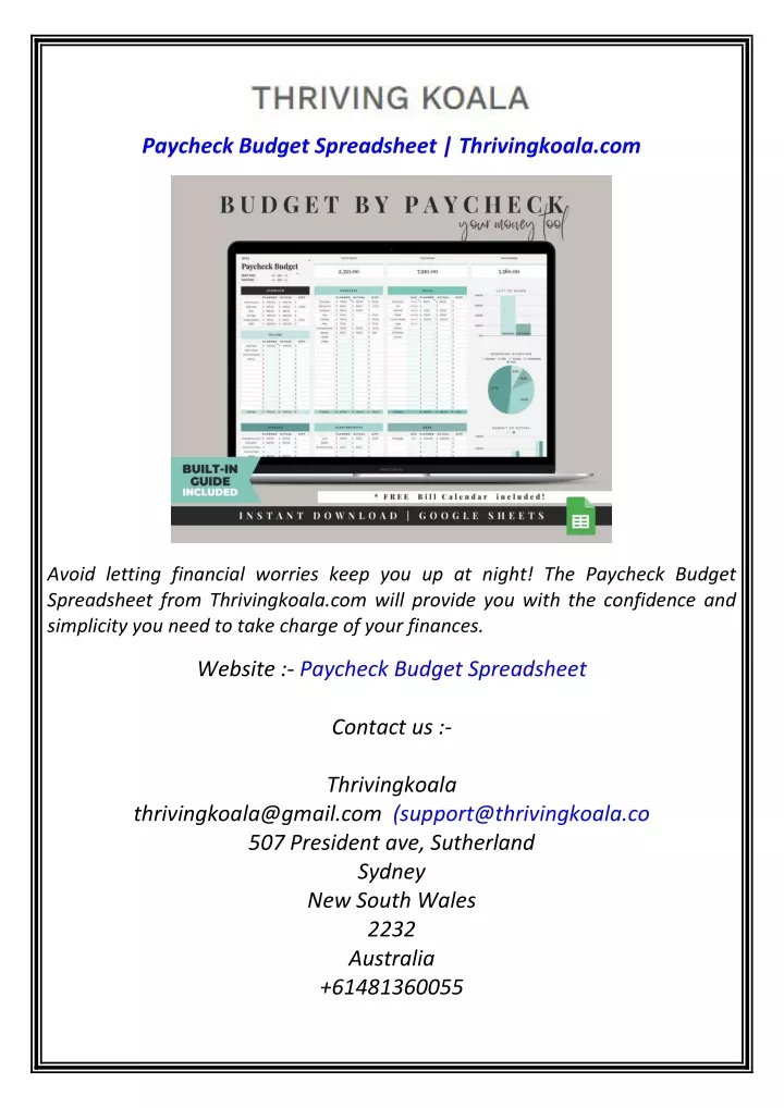 paycheck budget spreadsheet thrivingkoala com