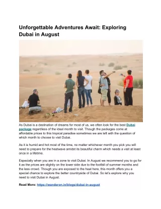 Dubai In August 2024: Why It Is The Right Month To Explore?