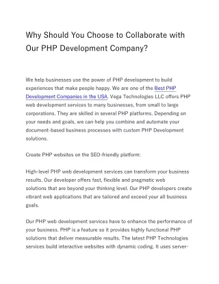 Why Should You Choose to Collaborate with Our PHP Development Company