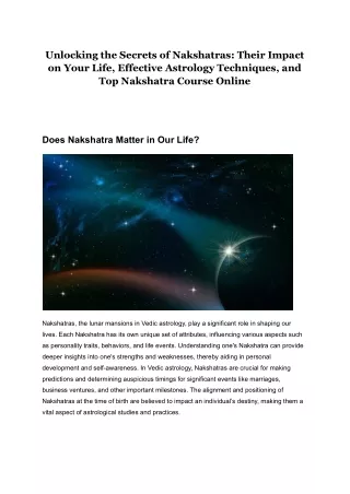 Unlocking the Secrets of Nakshatras:  Top Nakshatra Course Online