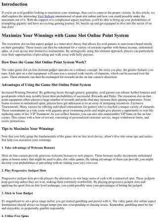 Maximize Your Winnings with Game Slot Online Point System