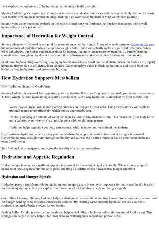 How Hydration Aids in Healthy Weight Management