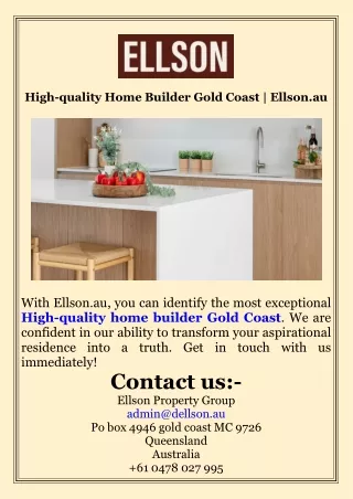 High-quality Home Builder Gold Coast  Ellson.au