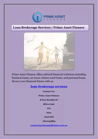 Loan Brokerage Services | Prime Asset Finance