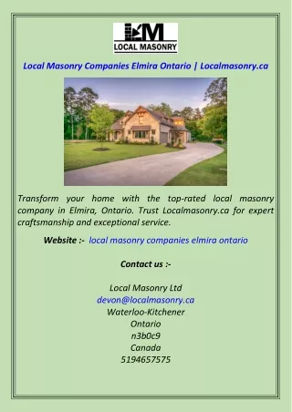 Local Masonry Companies Elmira Ontario  Localmasonry.ca