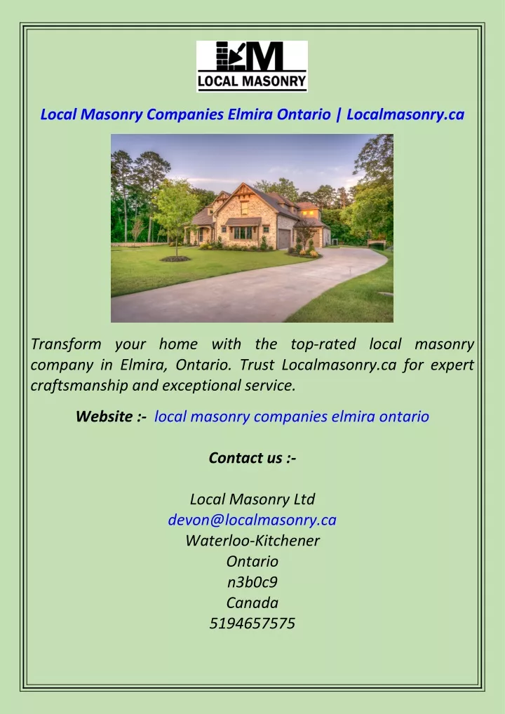 local masonry companies elmira ontario