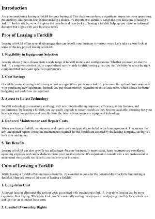 Pros and Cons of Leasing a Forklift: Is it the Right Choice for Your Business?