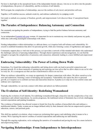12 Unexplored Facets of the Independent Female Odyssey