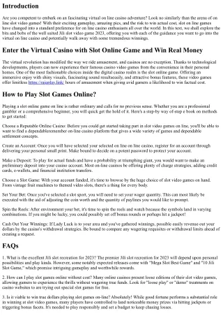 Enter the Virtual Casino with Slot Online Game and Win Real Money