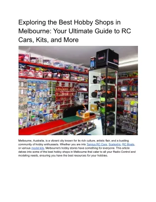 Exploring the Best Hobby Shops in Melbourne_ Your Ultimate Guide to RC Cars, Kits, and More