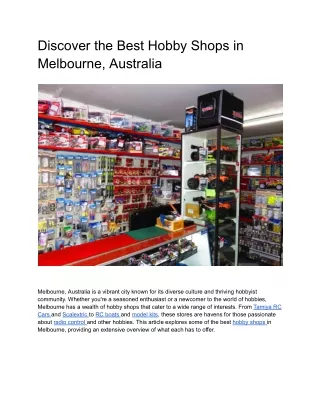 Discover the Best Hobby Shops in Melbourne, Australia