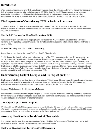 Understanding the Total Cost of Ownership for Forklifts: Beyond the Initial Pric
