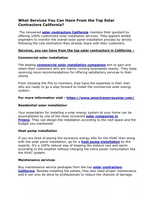 What Services You Can Have From the Top Solar Contractors California