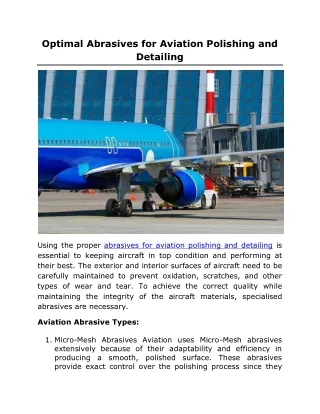 Optimal Abrasives for Aviation Polishing and Detailing