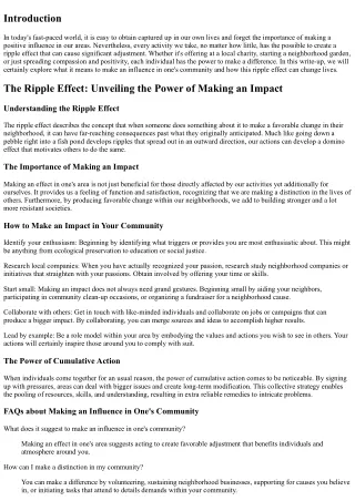 The Ripple Effect: Introducing the Power of Making an Effect in One's Area
