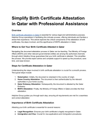 Simplify Birth Certificate Attestation in Qatar with Professional Assistance