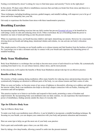 Embrace Serenity: Mindfulness Exercises for Stress Relief
