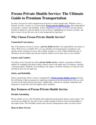 Fresno Private Shuttle Service The Ultimate Guide to Premium Transportation