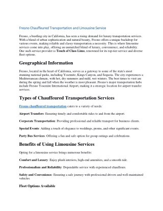Fresno Chauffeured Transportation and Limousine Service