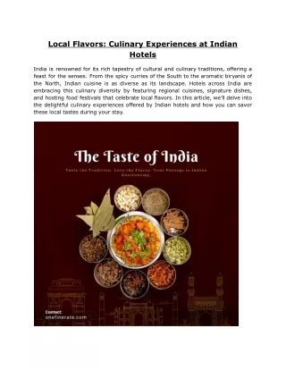 Local Flavors: Discover Culinary Experiences at Hotels in India | OneFineRate