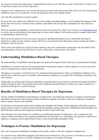 14 Unbelievable Tips: Mindfulness Therapies Conquer Depression