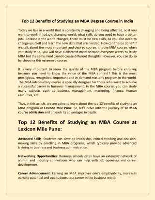 Top 12 Benefits of Studying an MBA Degree Course in India