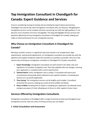 Top Immigration Consultant in Chandigarh for Canada_ Expert Guidance and Services