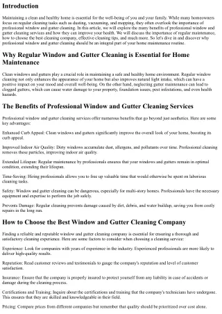 How Experienced Window and Gutter Cleansing Can Enhance Overall health