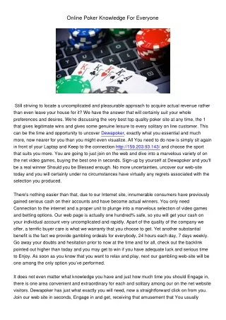 online poker knowledge for everyone