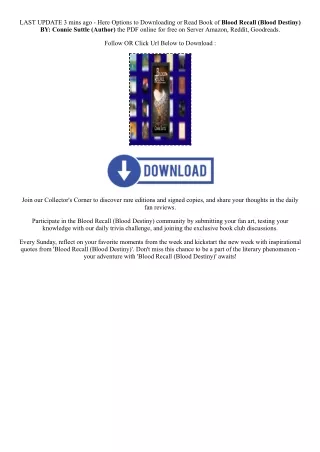 [PDF EPUB] Download Blood Recall (Blood Destiny) By  Connie Suttle (Author)  Ful