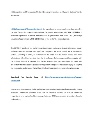 mRNA Vaccines and Therapeutics Market Key Trends and Regional Forecast 2023-2032