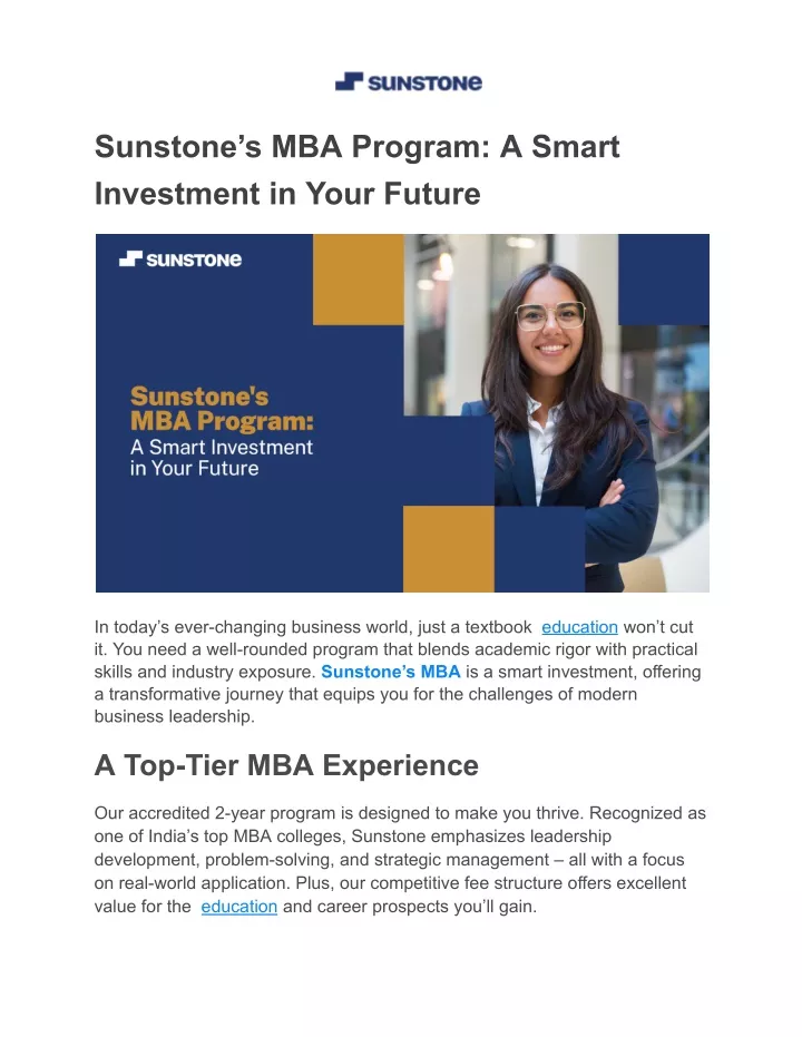 sunstone s mba program a smart investment in your